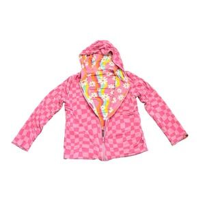 Bums & Roses Reversible Hoodie Jacket‎ Girls 7/8 Pink Checkered Floral